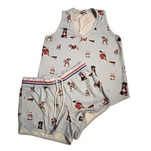 P.J. SALVAGE Women's M Dog Print On Blue 2PC Pajama Set